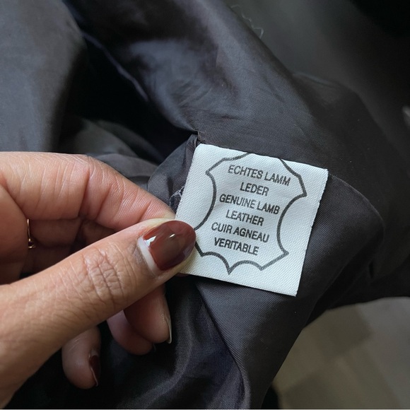 Vintage Lamb Leather Draped Jacket Belted Brown Cropped Moto Oversized Biker - Picture 10 of 10